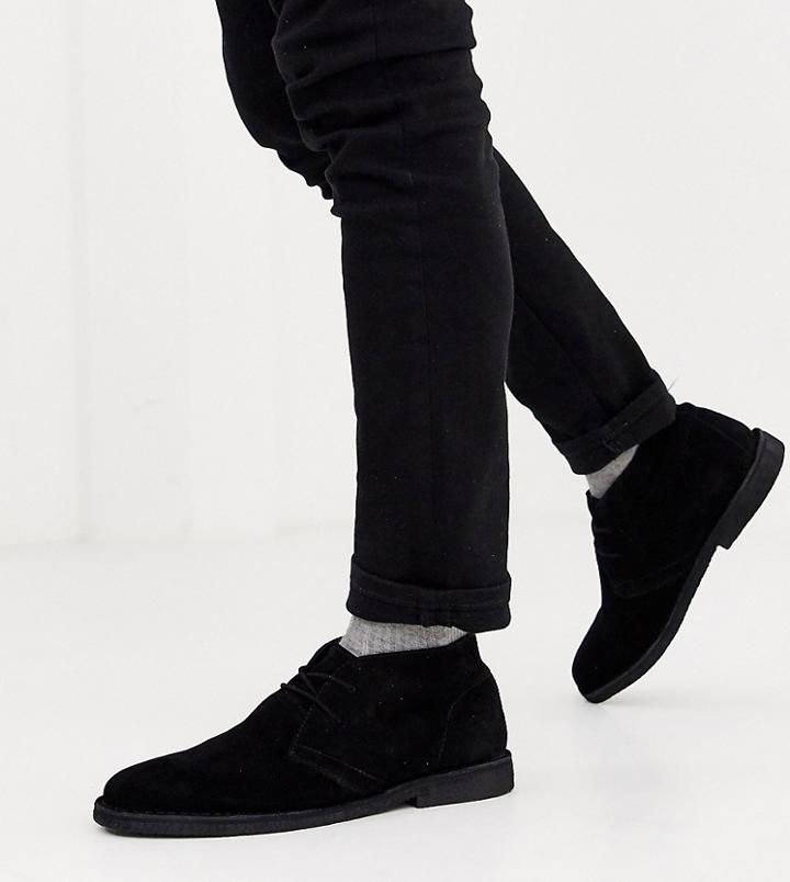 Asos Design Wide Fit Desert Chukka Boots In Black Suede