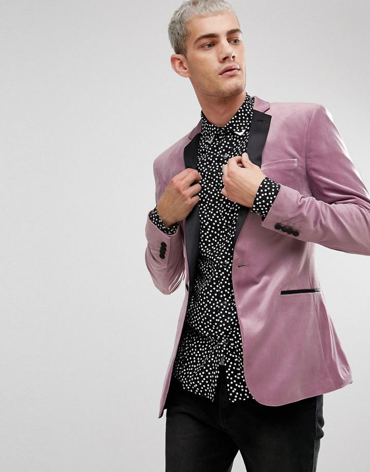 Asos Super Skinny Blazer In Lilac Velvet - Purple
