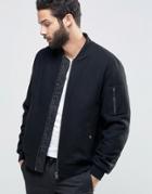 Asos Wool Mix Bomber Jacket With Ma1 Pocket In Black - Black