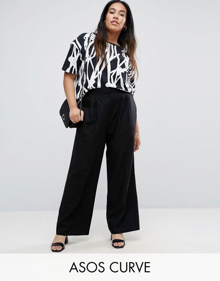 Asos Curve Linen Wide Leg Pants - Black