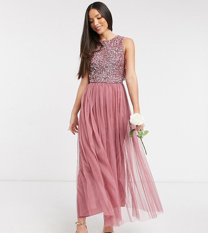 Maya Tall Bridesmaid Delicate Sequin 2 In 1 Midaxi Dress In Rose-pink