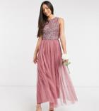 Maya Tall Bridesmaid Delicate Sequin 2 In 1 Midaxi Dress In Rose-pink