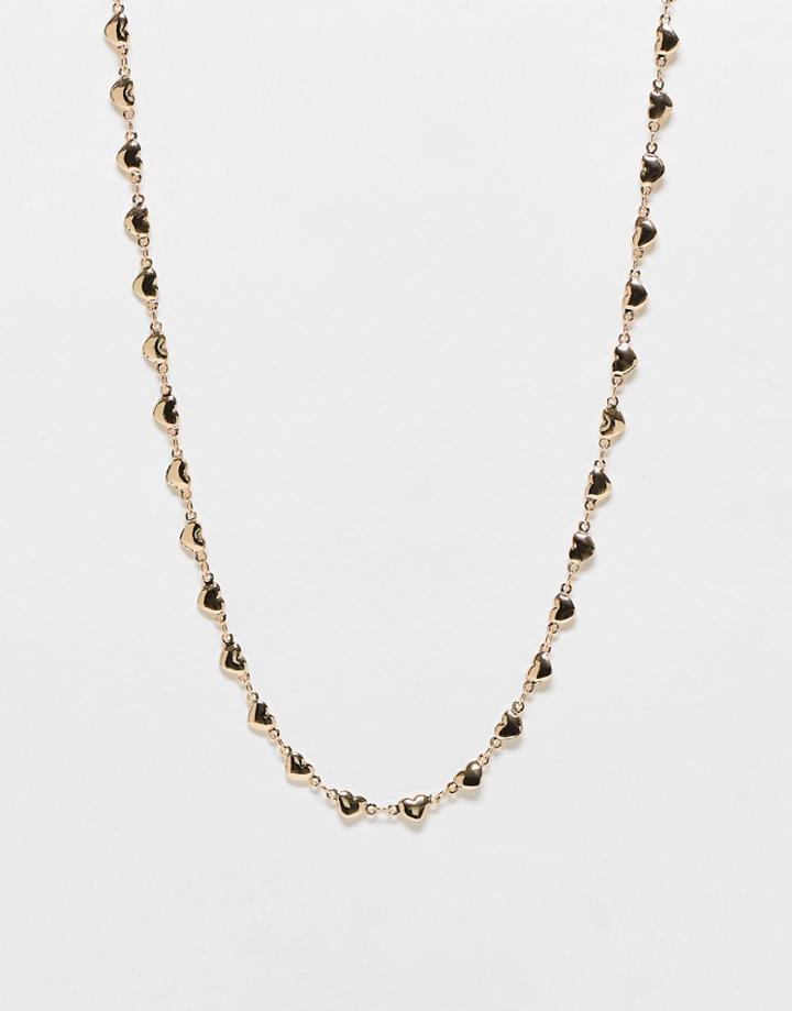 Asos Design Short Necklace With Heart Chain Design In Gold Tone
