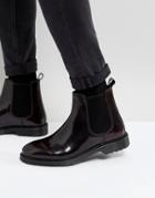 Asos Chelsea Boots In Burgundy Leather With Ribbed Sole - Red
