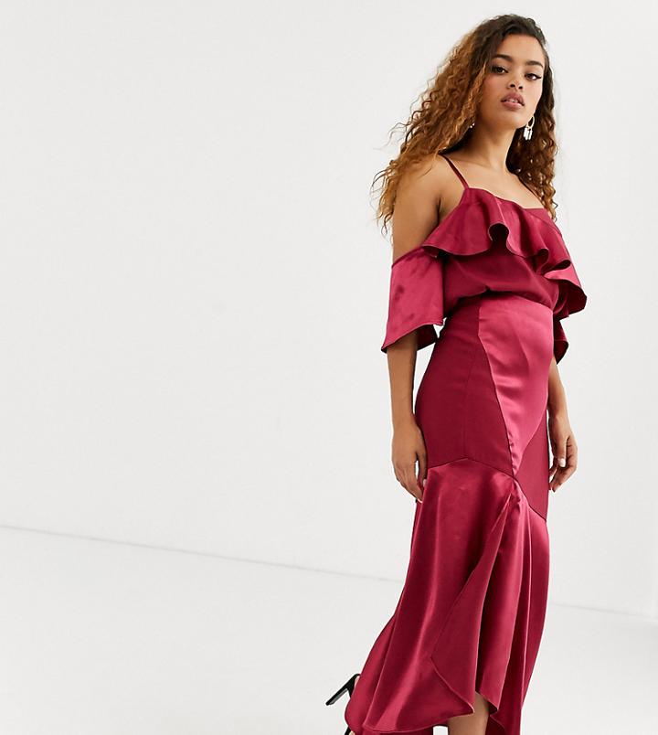 True Decadence Petite Asymmetric Cami Strap Top Two-piece With Ruffle Front In Raspberry-pink