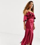 True Decadence Petite Asymmetric Cami Strap Top Two-piece With Ruffle Front In Raspberry-pink
