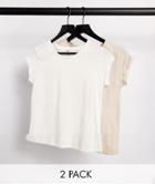 River Island 2 Pack Turnback T-shirt In Pink And White-multi