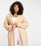 New Look Curve Hooded Cardigan In Camel-neutral