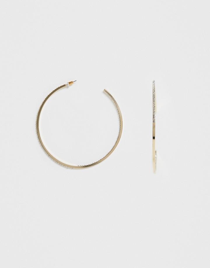Asos Design Xl Hoop Earrings With Crystal Inlay In Gold Tone - Gold