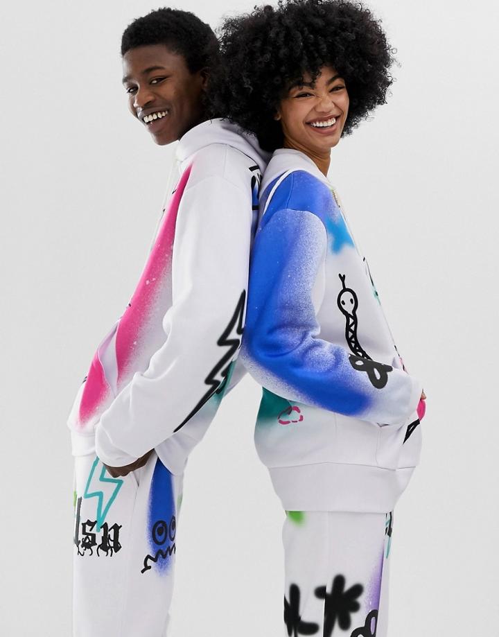 Collusion X Everyone Together Unisex Graffiti Hoodie - White