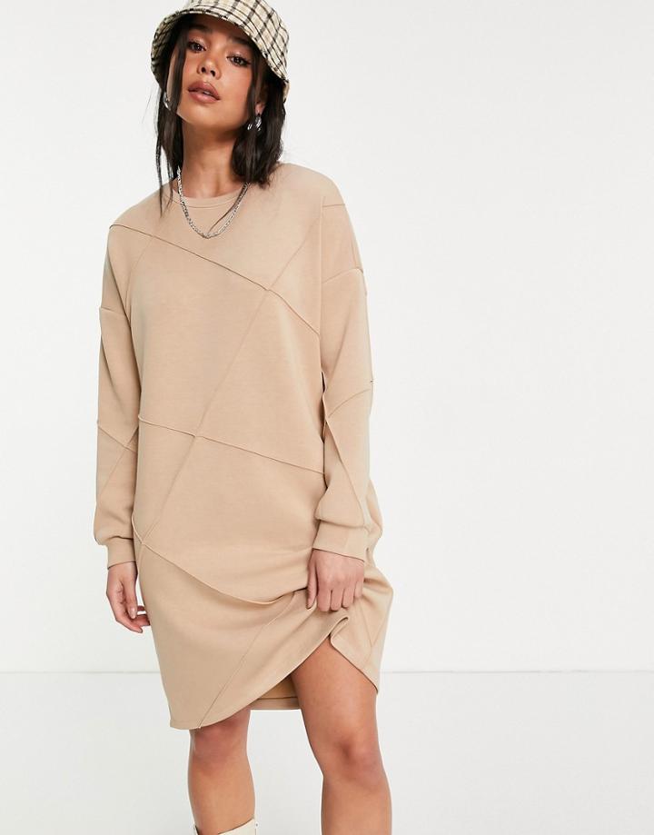 Vila Panelled Sweatshirt Dress In Camel-grey