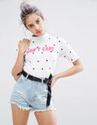 Lazy Oaf Don't Care Spotty T-shirt - White