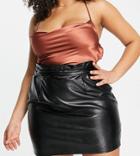 Missguided Plus Faux Leather Wrap Mini Skirt In Black