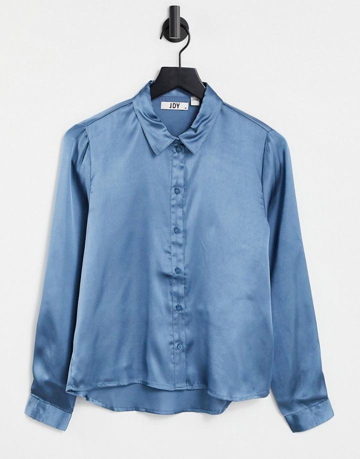 Jdy Fifi Satin Long Sleeve Shirt In Blue-blues