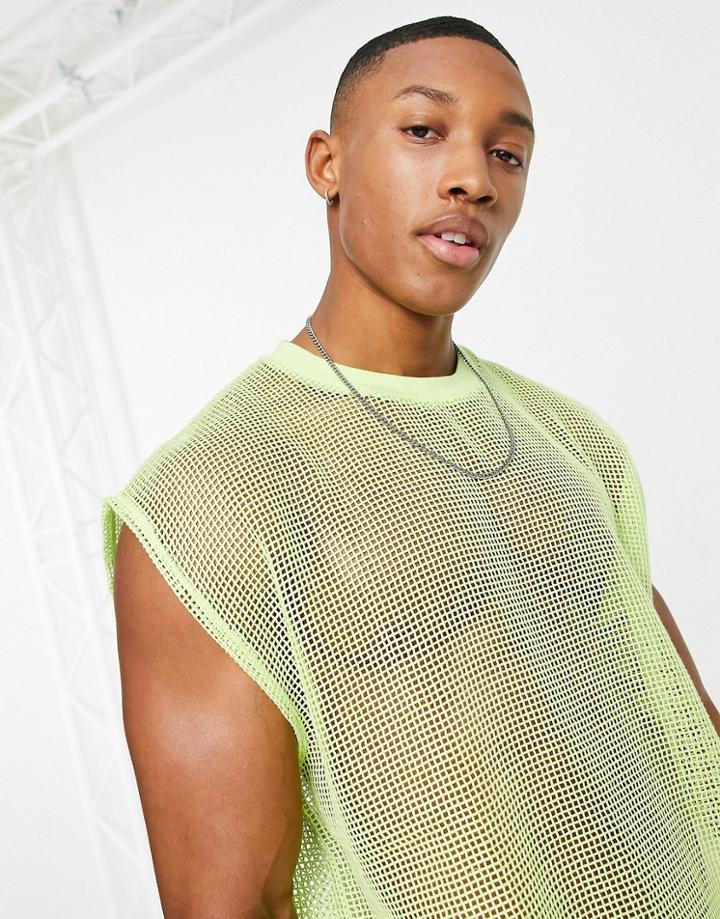 Asos Design Relaxed Tank Top In Bright Green Mesh