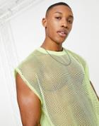 Asos Design Relaxed Tank Top In Bright Green Mesh