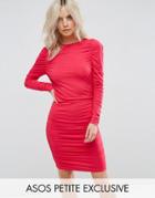 Asos Petite Ruched Mini Bodycon Dress With Long Sleeve - Pink
