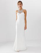 City Goddess Bridal Cross Front Embroiderd Maxi Dress-white