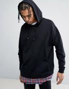 Asos Super Longline Hoodie With Checked Hem - Black