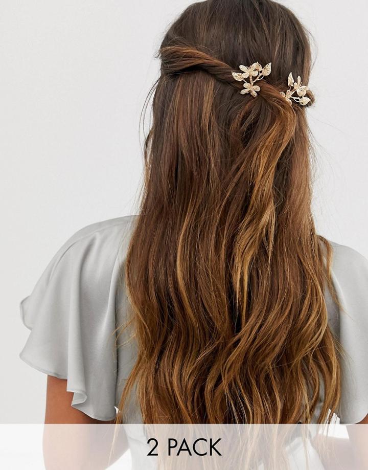 Asos Design Hair Clips With Butterflies In Gold - Gold