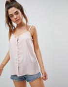 Asos Design Button Front Cami With Ruffle Detail - Pink