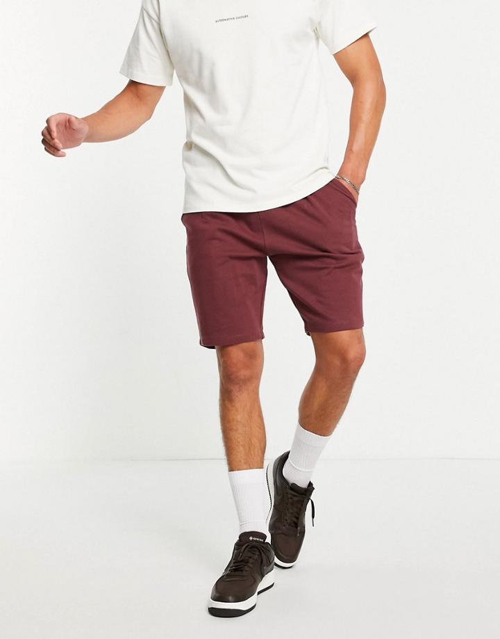 Asos Design Pleated Jersey Shorts In Red-grey