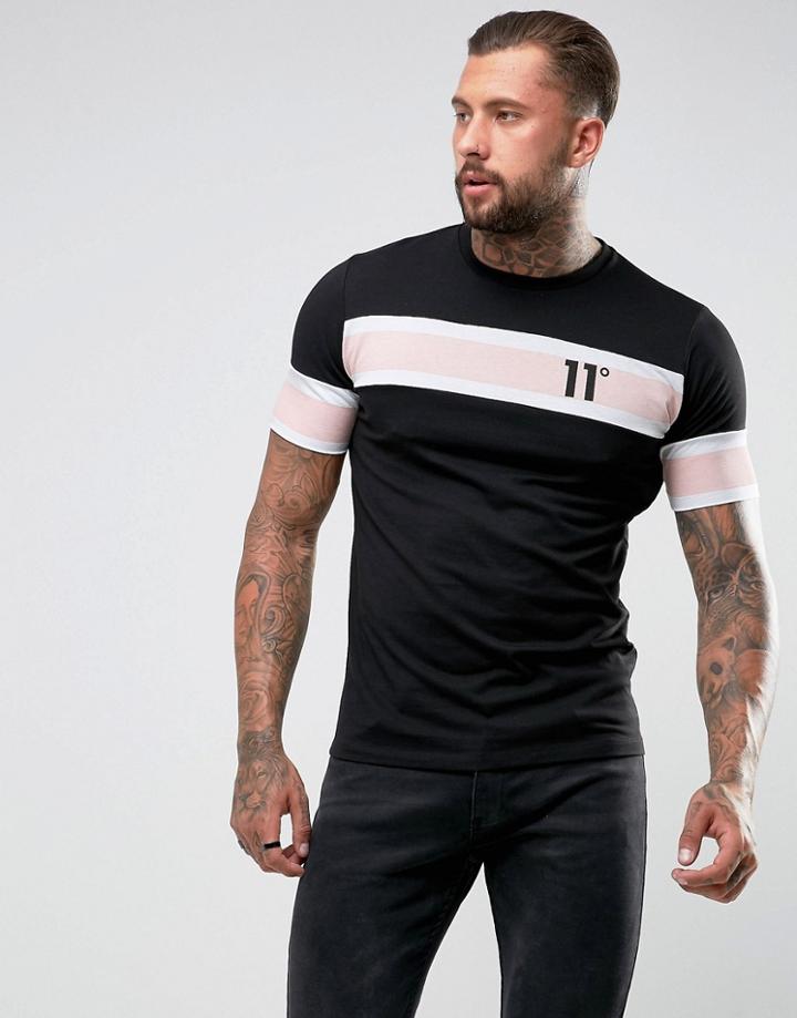 11 Degrees T-shirt In Black With Stripe - Black