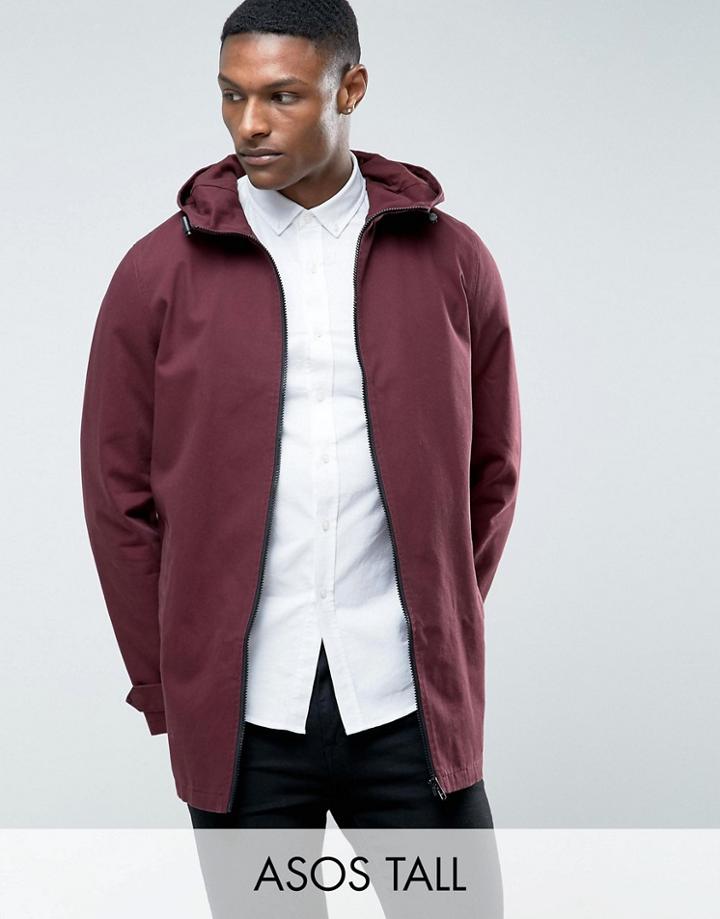 Asos Tall Lightweight Parka Jacket In Burgundy - Red