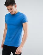 Asos Design Muscle Fit T-shirt With Roll Sleeve In Blue - Blue