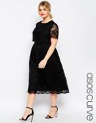 Asos Curve Lace Crop Top Midi Dress - Black