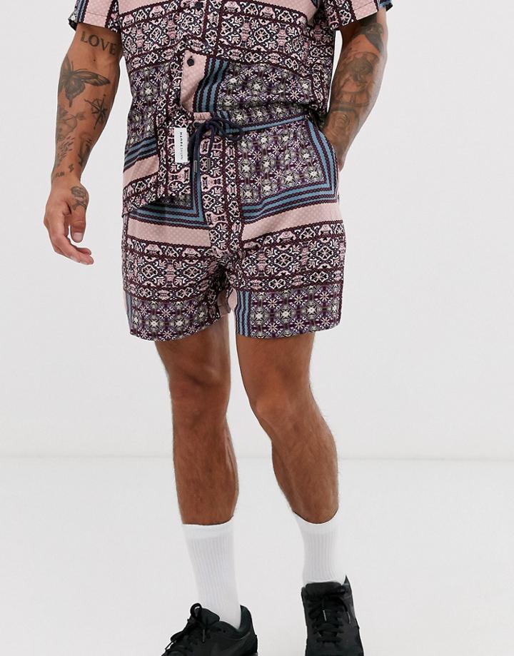 Native Youth Two-piece Short With Patchwork Geo Print In Purple - Purple