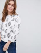 Brave Soul Swoop Long Sleeve Top In Floral Print - White