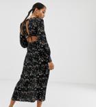 Fashion Union Petite Midi Dress With Open Back Detail In Floral - Black