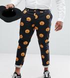 Asos Plus Halloween Skinny Pants With Pumpkin Print - Black