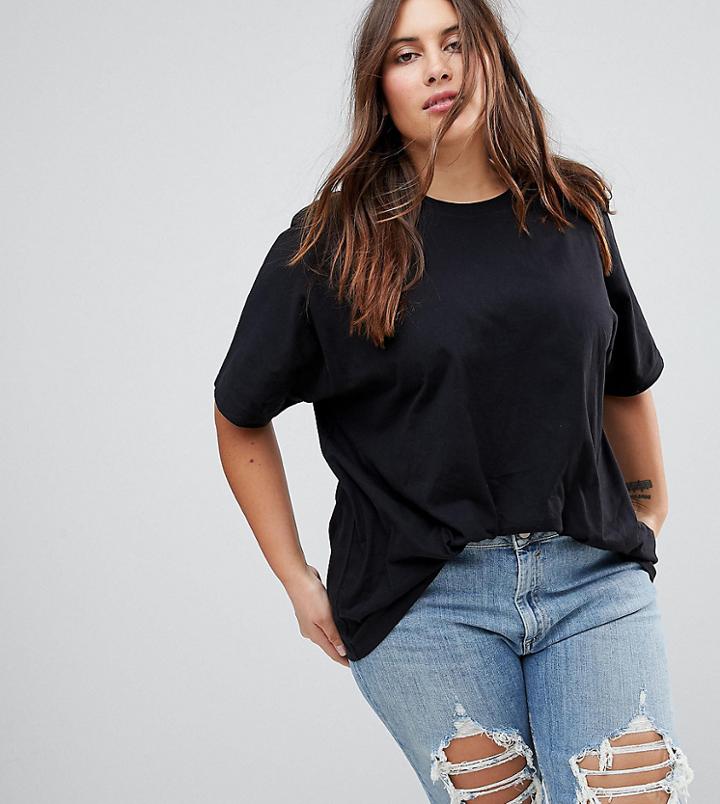 Asos Curve Super Oversized T-shirt With Kimono Sleeve - Black