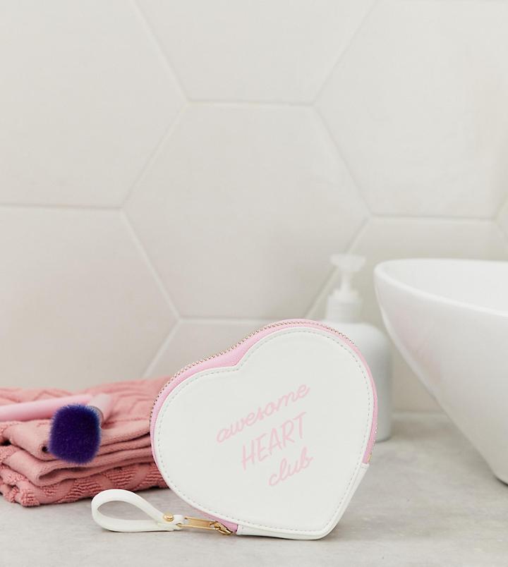 Monki Heart Shape Pouch In White With Pink Slogan