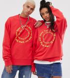 Collusion Unisex Washed Sweatshirt In Red