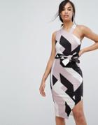 Lavish Alice Abstract Print Asymmetric Halterneck Midi Dress - Multi