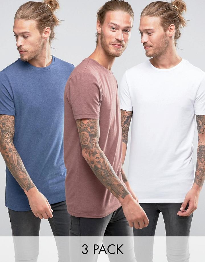 Asos 3 Pack Longline T-shirt - Multi