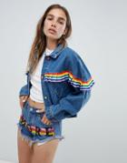 Signature 8 Denim Jacket With Rainbow Panel - Blue