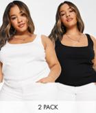 River Island Plus Square Neck Tank Top 2 Pack In Black & White-multi