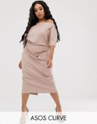 Asos Design Curve Pu Drape Shoulder Midi Dress-pink