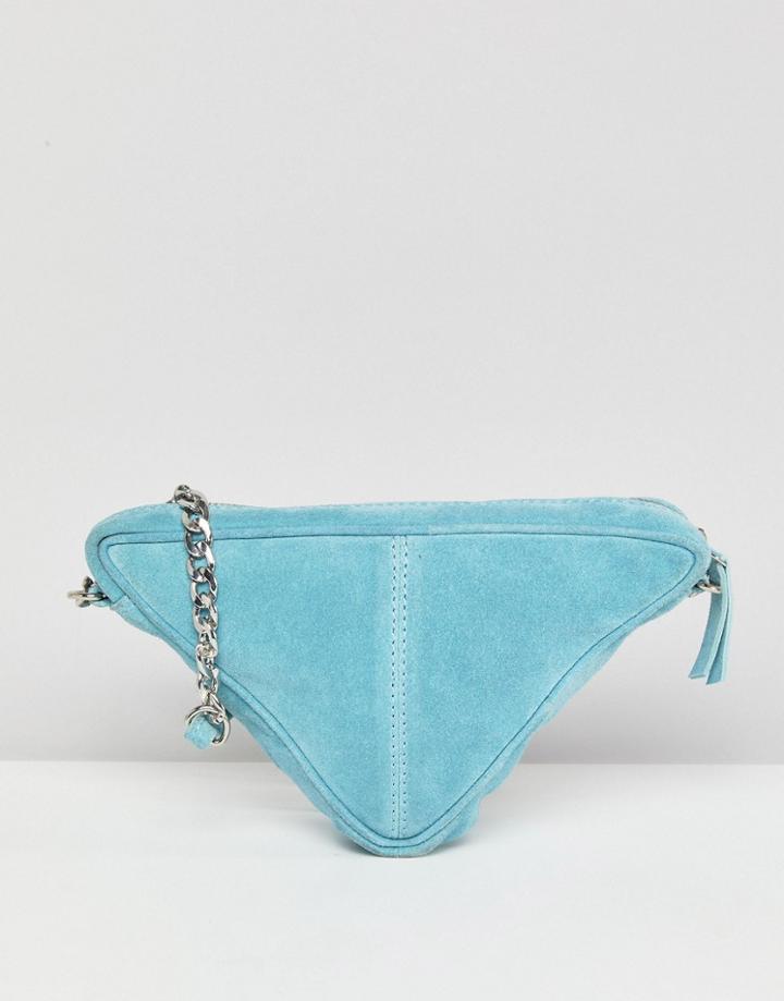 Asos Suede Color Block Triangle Cross Body Bag - Blue