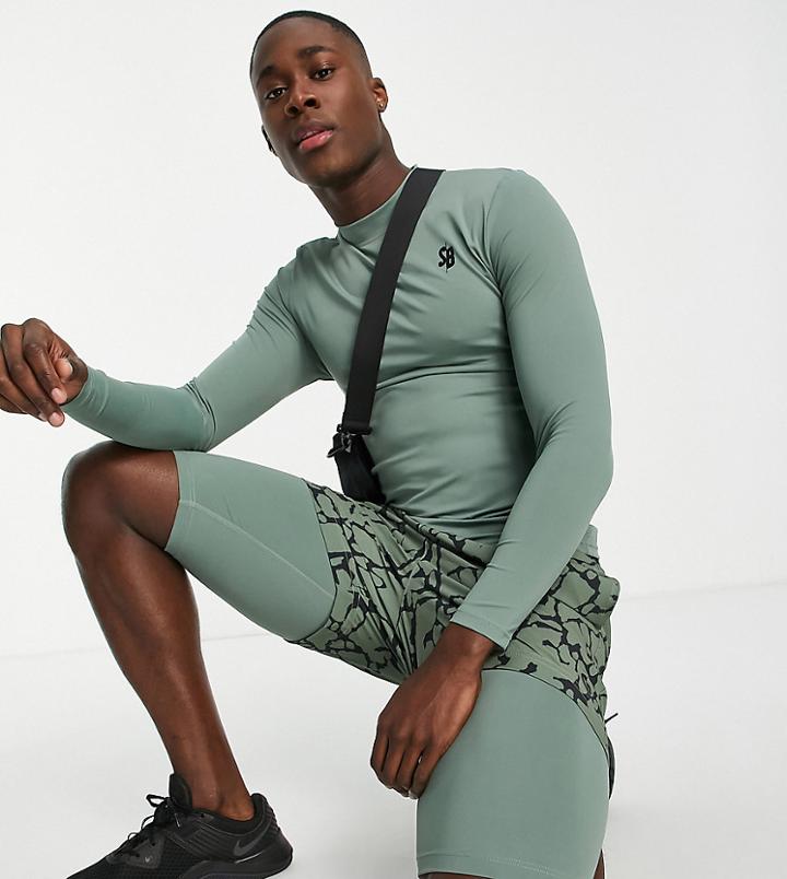 South Beach Muscle Fit Long Sleeve Top In Khaki-green