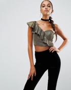Asos Night Top With One Shoulder Ruffle In Metallic - Gold