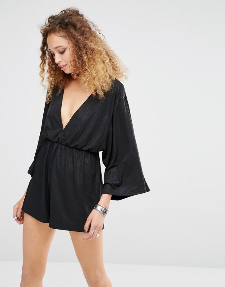 Motel Jourdan Romper In Sparkle Fabric - Black