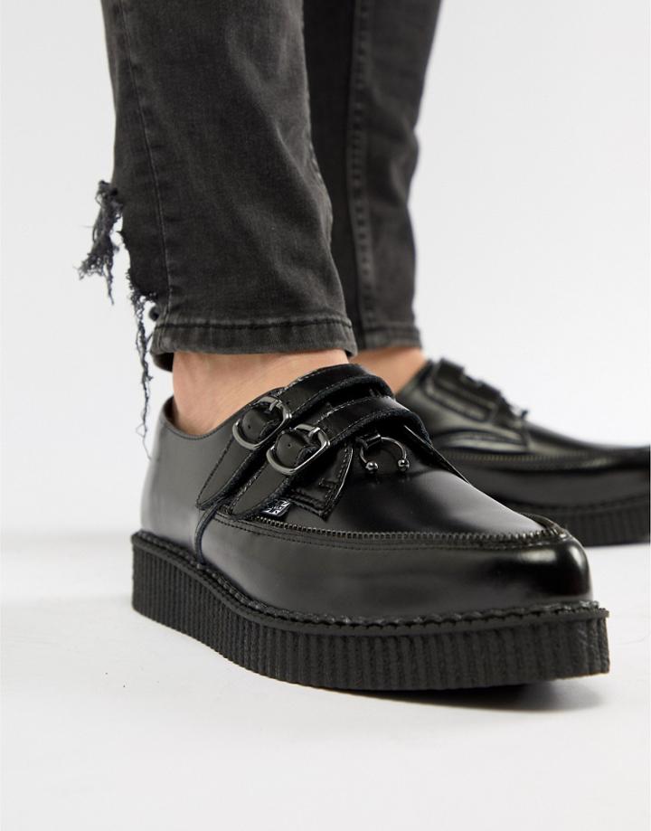 T.u.k 2 Buckle Leather Creepers With Zip Detail - Black