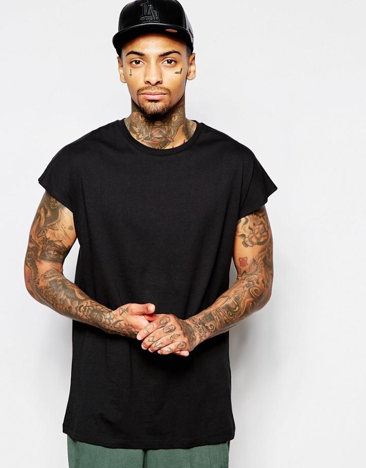 Asos Longline T-shirt In Oversized Fit In Black - Black