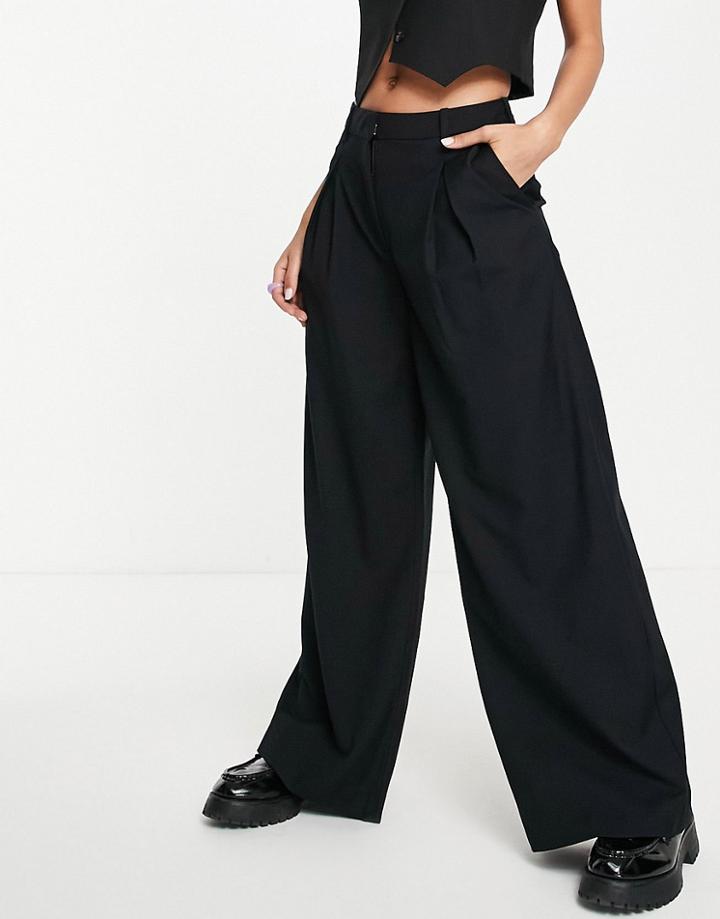 Weekday Indy Recycled Polyester Blend Wide Leg Tailored Pants In Black