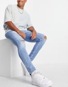 New Look Skinny Jeans With Rips In Mid Blue Wash-blues